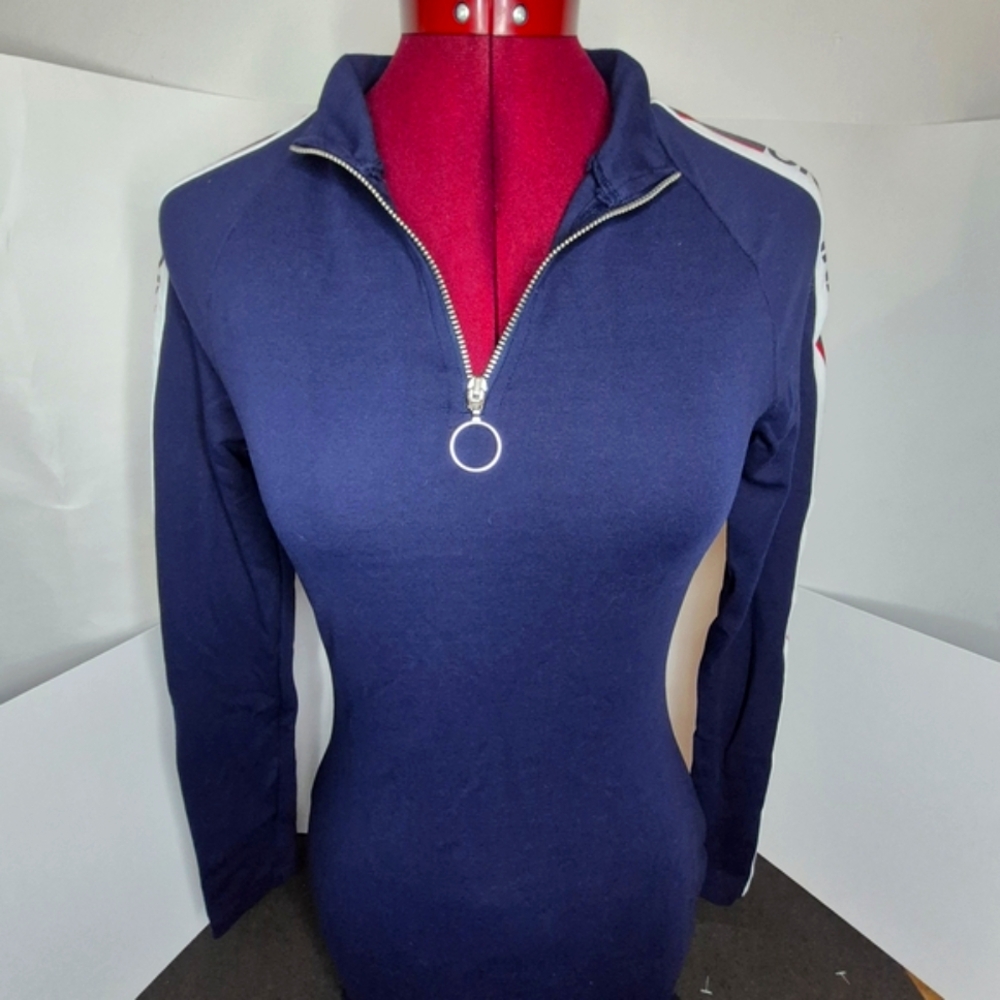 Navy Blue Women's Zip-Up Slim Fitting Dress